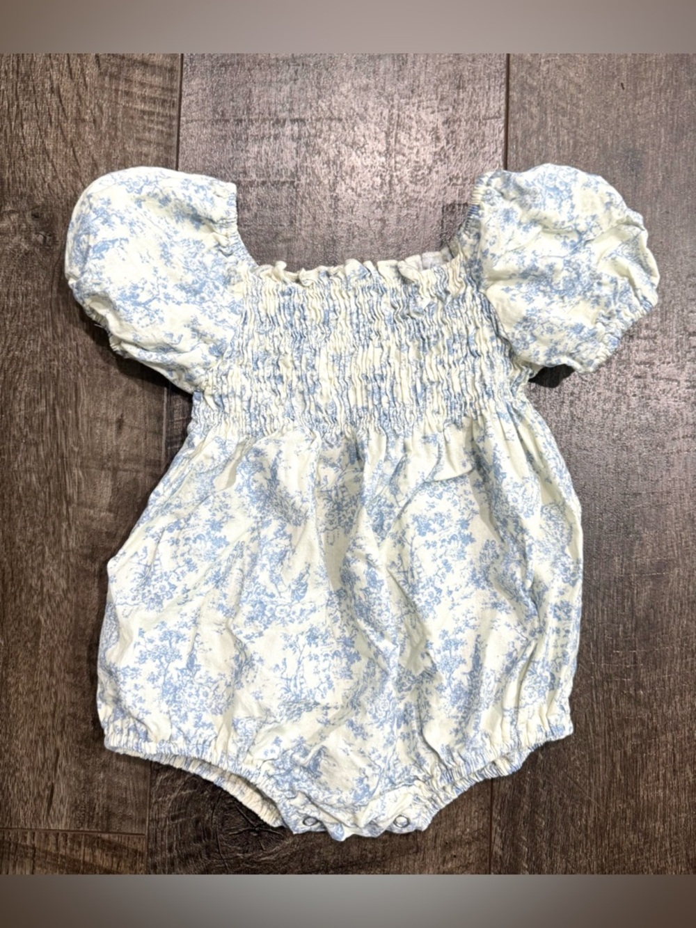 Baby Girl Bubble Vintage Style Blue Floral Toile Print 9-12m 100% Cotton